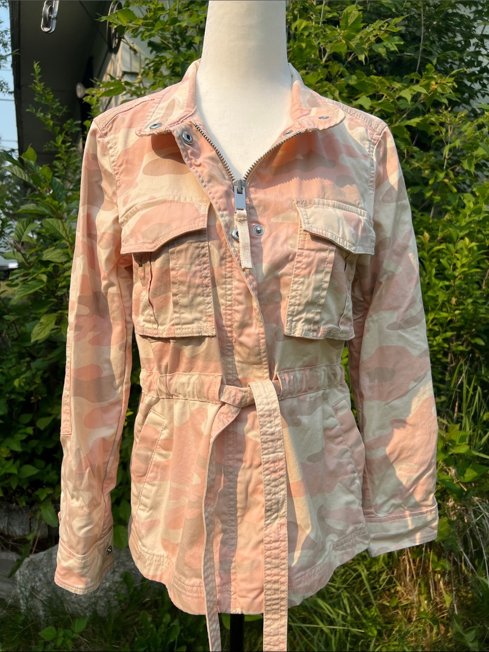 GAP Pink Camouflage Utility Jacket with Waist Tie, Women, Size XS
